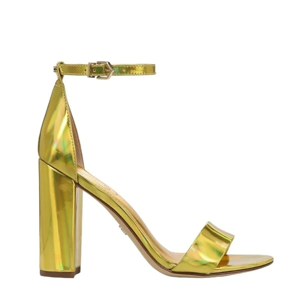 Sam Edelman Yaro‎ Gold Metallic Block Heel Ankle Strap Sandals Womens Size 9M - Picture 2 of 16